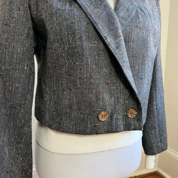 Vintage California Jam Women's Made in USA Cropped Double Breasted Grey Blazer 8 - Picture 2 of 12